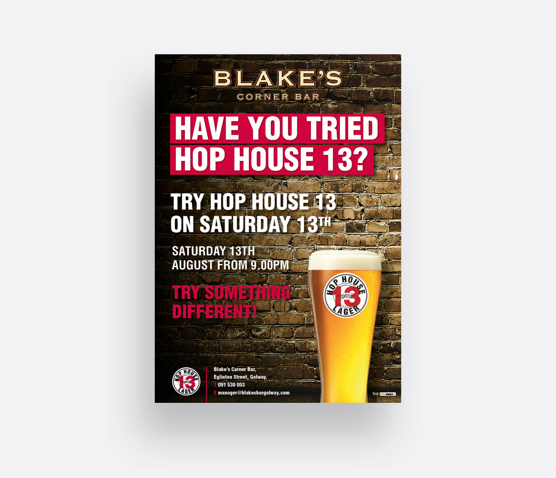 Blake's Corner Bar Hop House 13 promotion A2 poster