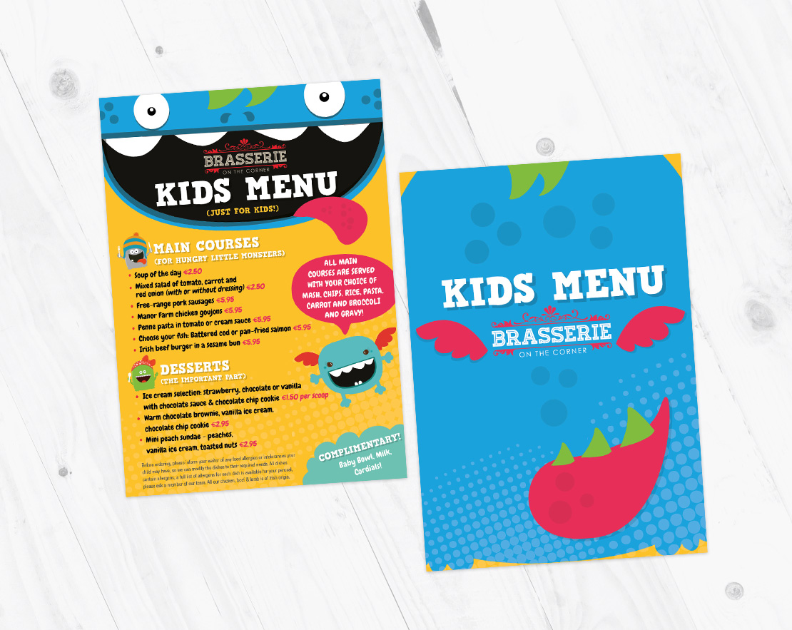 Brasserie on the Corner kids menu design