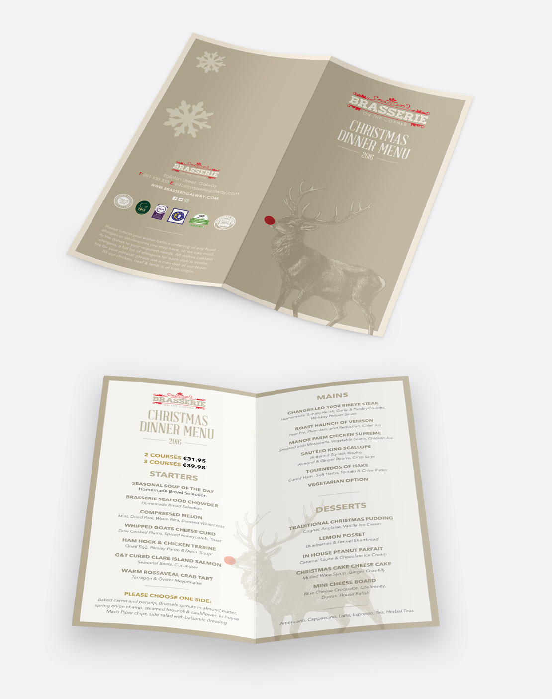 Brasserie on the Corner Christmas Dinner DL sized menus
