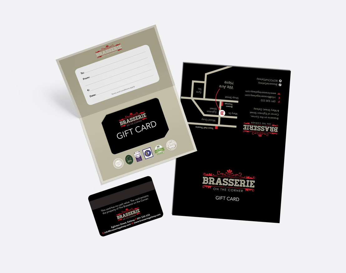 Brasserie on the Corner gift card and wallet design