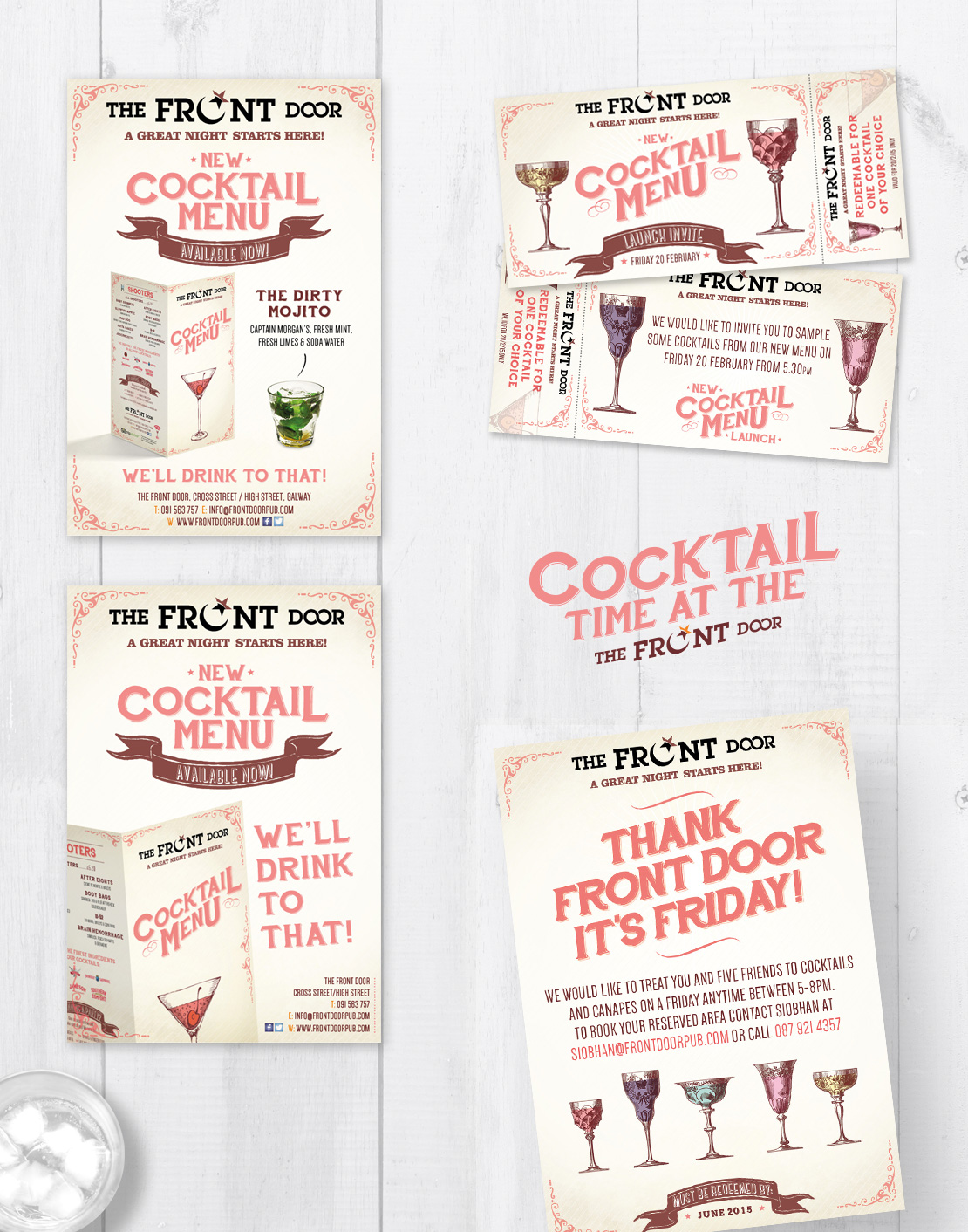 The Front Door cocktail menu launch designs