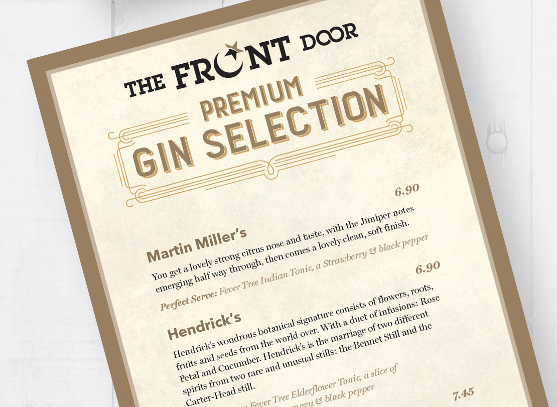 The Front Door Gin menu