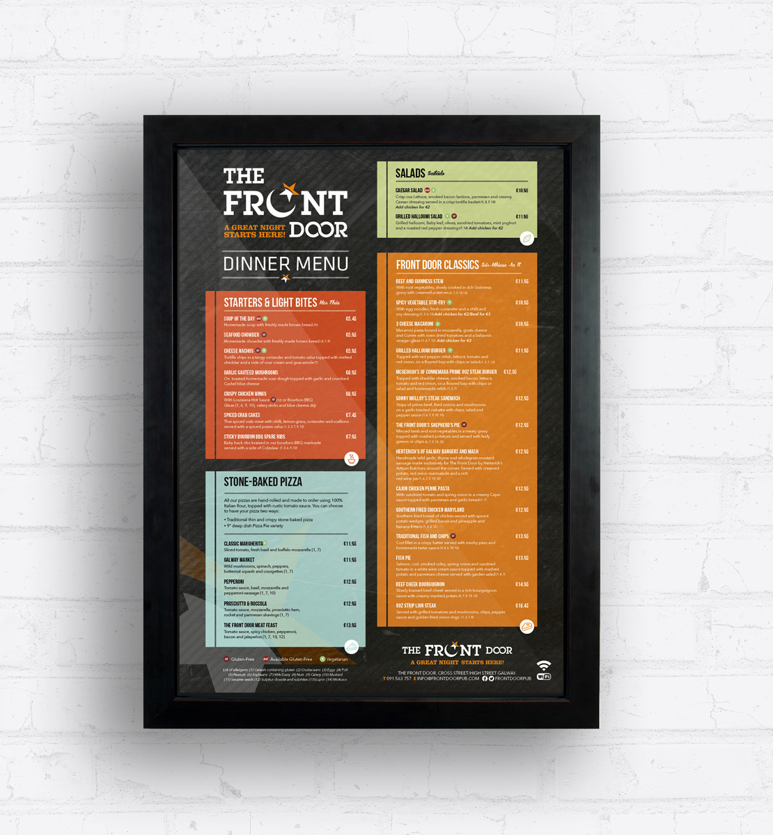 The Front Door lightbox dinner menu design