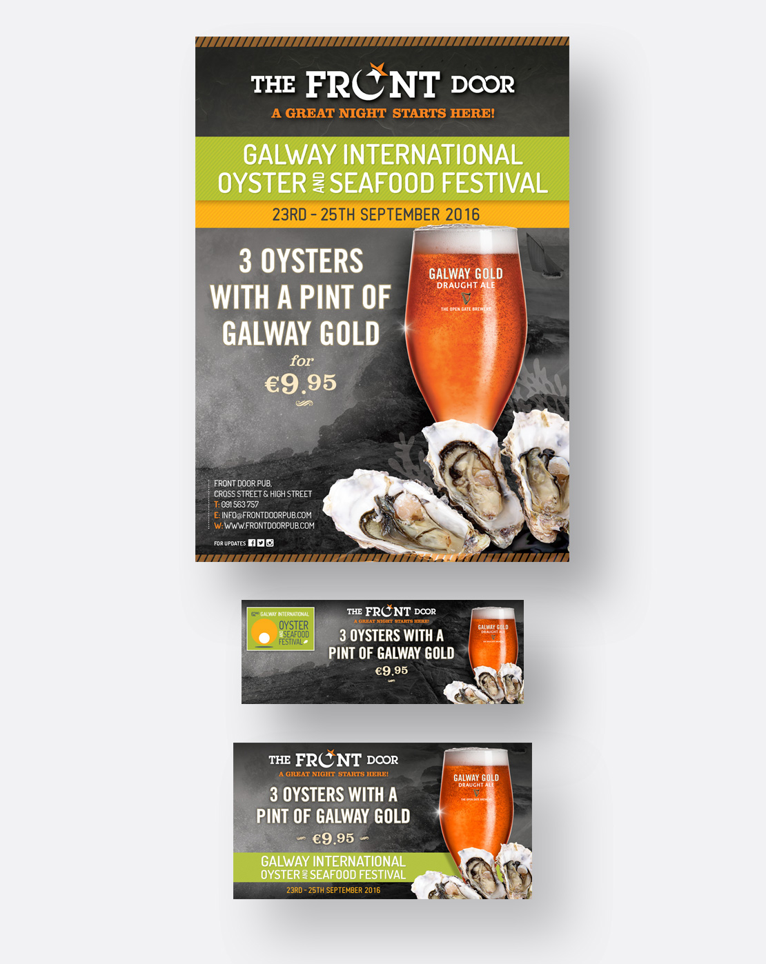 The Front Door Galway Oyster Festival promotional A2 poster and social media graphics