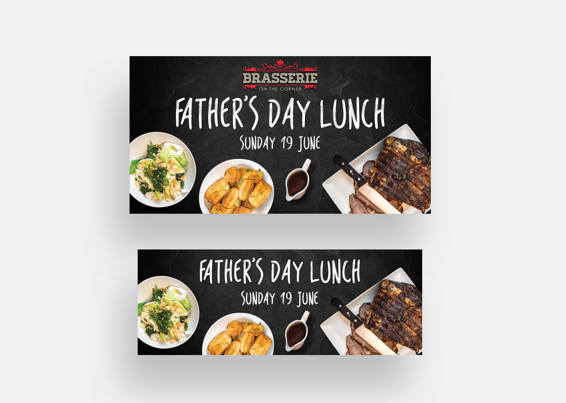 Promotional digital media posts for Father's Day at Brasserie on the Corner