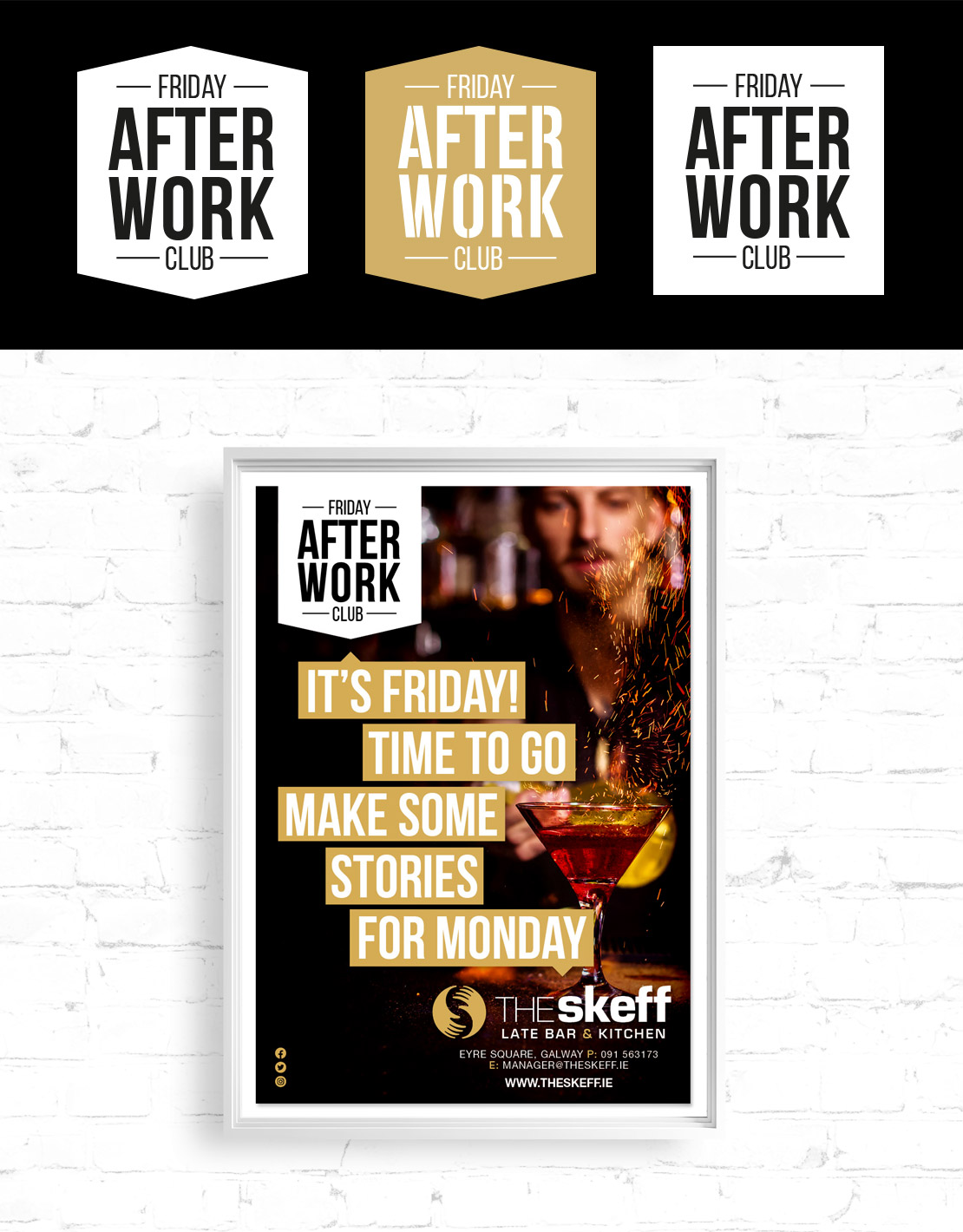 The Skeff 'Friday After Work Club' campaign logo and poster design