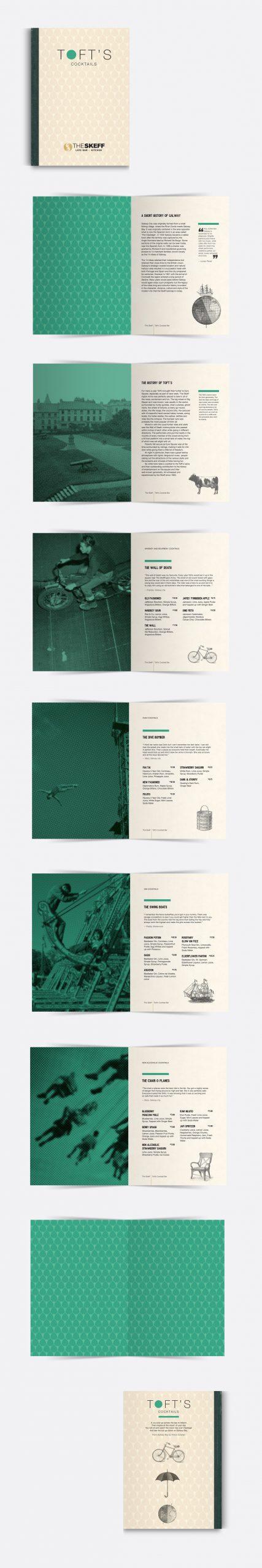 Excerpted pages from The Skeff Toft's 20-page Cocktail Menu