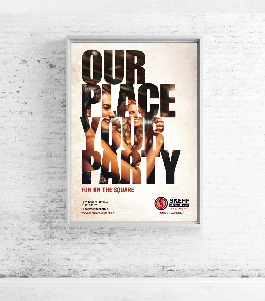 The Skeff 'Our Place Your Party' promotional campaign poster