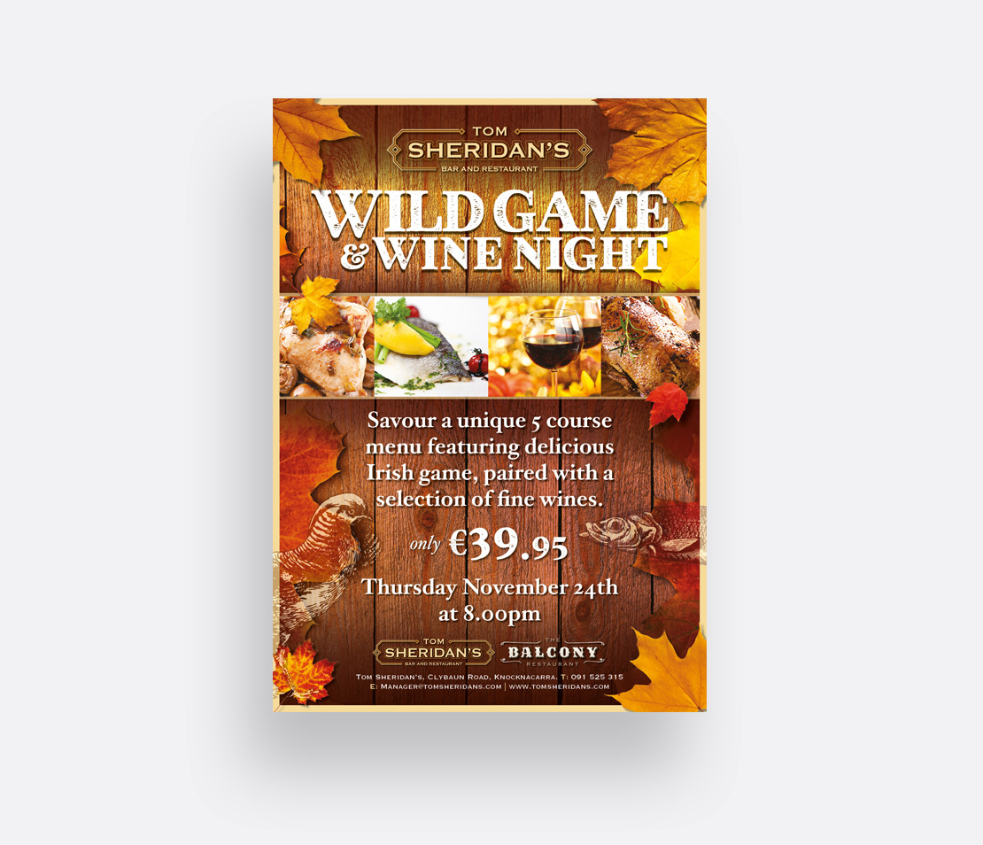 Tom Sheridan's 'Wild Game & Wine Night' promotional night